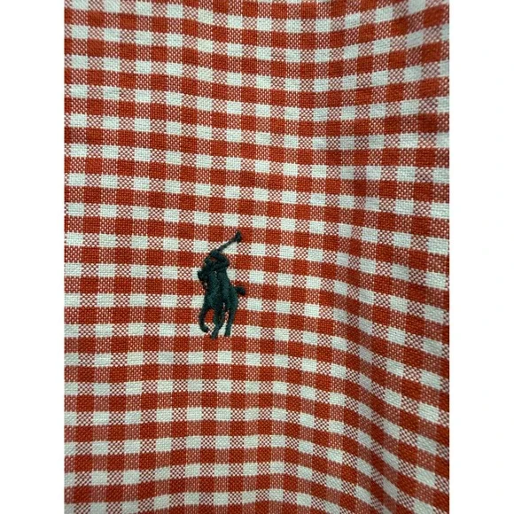 Polo Ralph Lauren Mens XL Custom Fit Orange Gingham Check Button Down Shirt - Picture 3 of 4